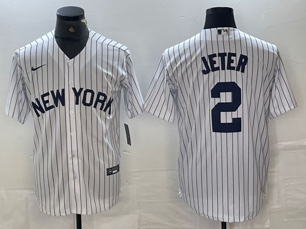 Men New York Yankees #2 Jeter White Stripe Game Nike 2024 MLB Jersey style 1->->